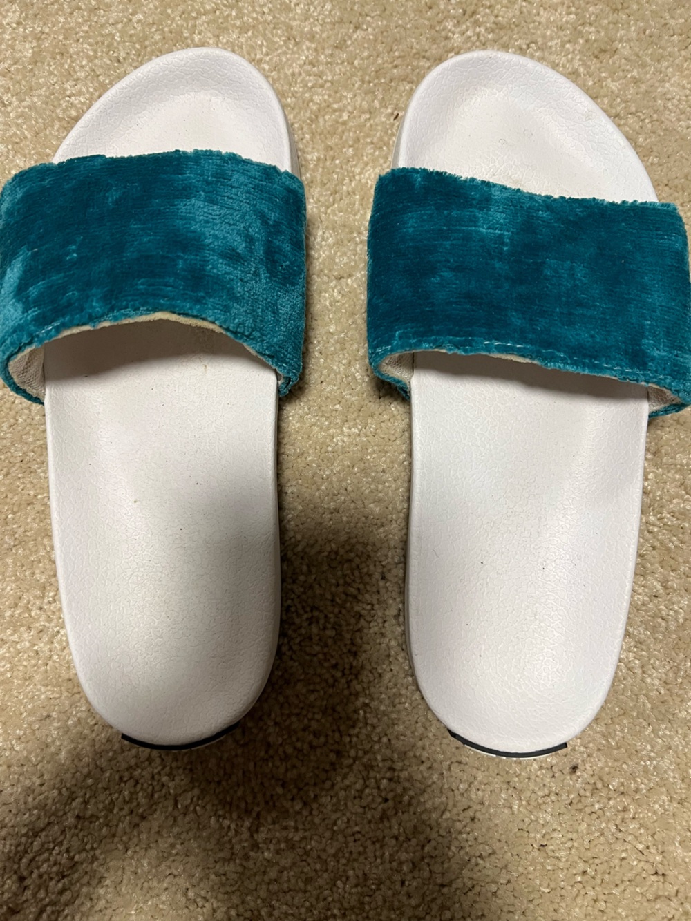 Sporto Teal Velvet Slide Sandals - Women